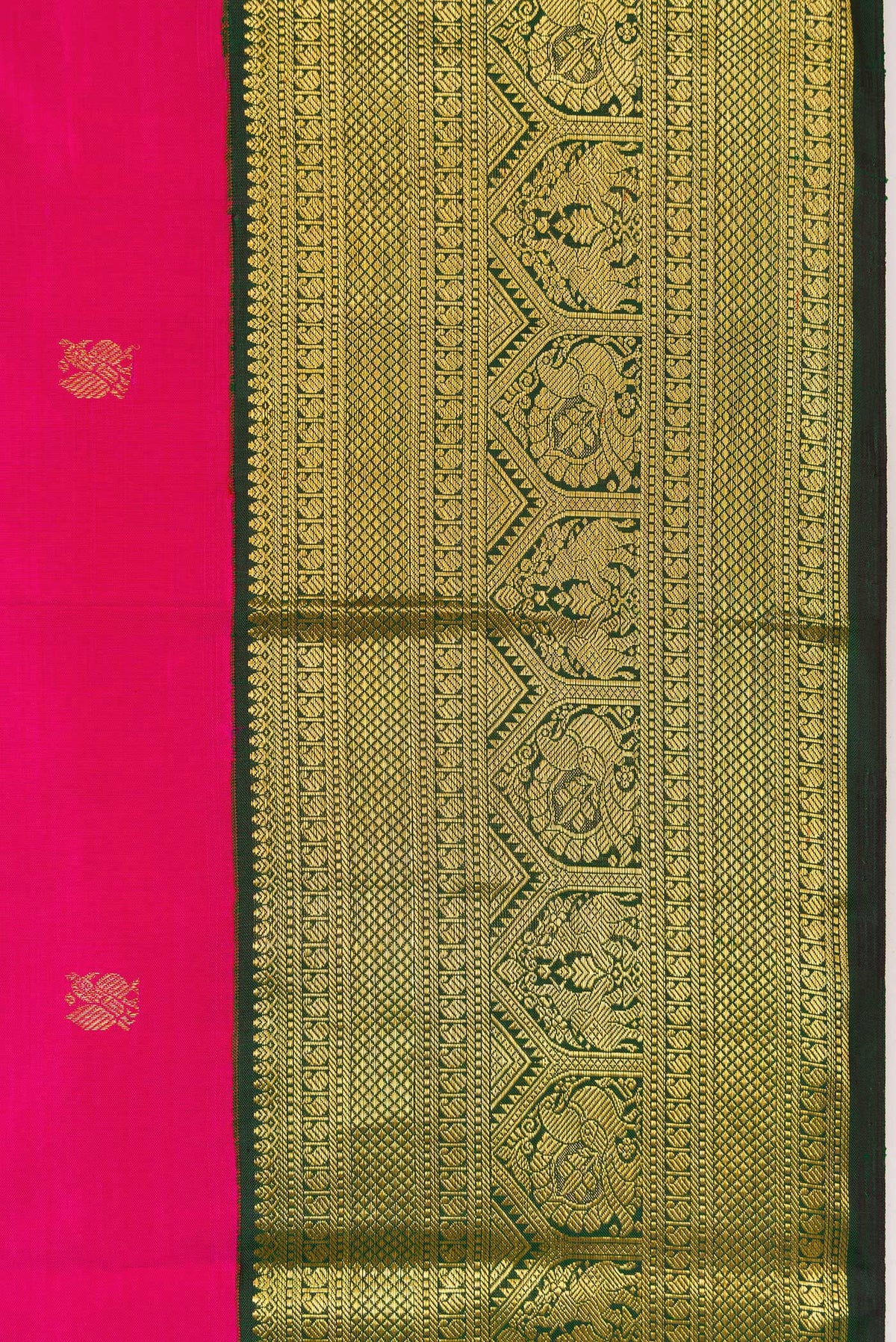 Border image of Pink Dual Tone Kanchipuram Silk Saree with Zari Butta on the body and Zari Border. 