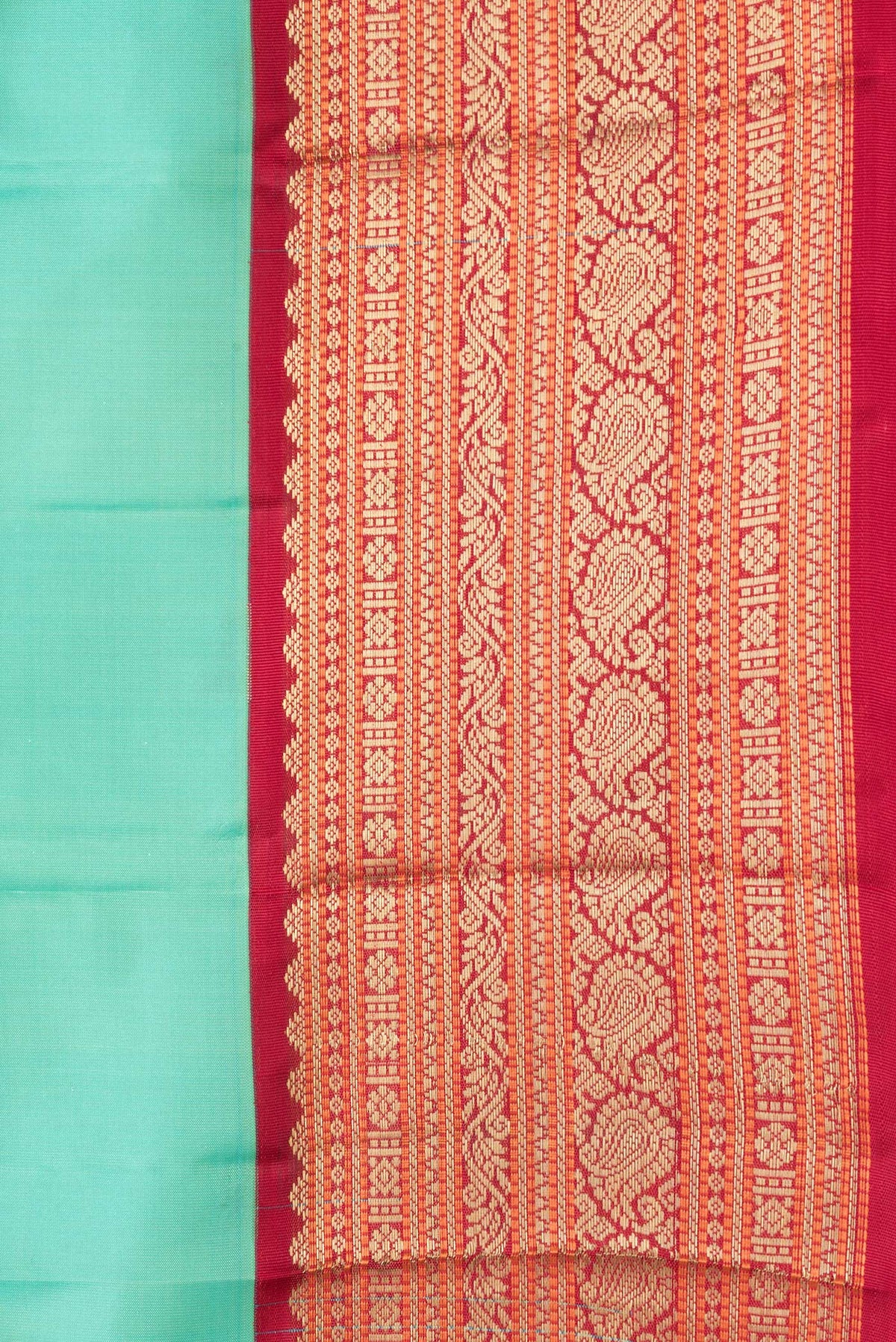 Border image of Sea Green Dual Tone Kanchipuram Silk Saree with Zari Butta on the body and Zari Border. 