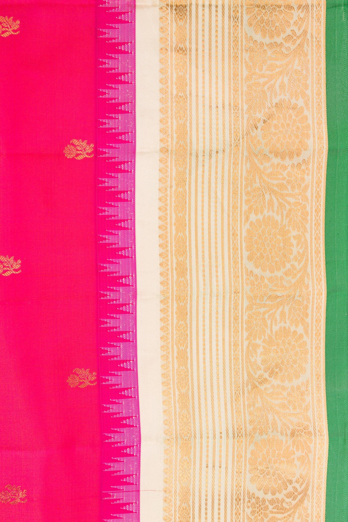 Border image of Pink Dual Tone Gadwal Silk Saree with Zari Butta on the body and Zari Border. 