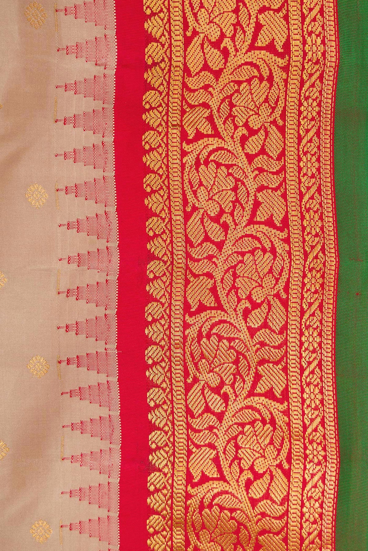 Border image of Beige Dual Tone Gadwal Silk Saree with Zari Butta on the body and Zari Border. 