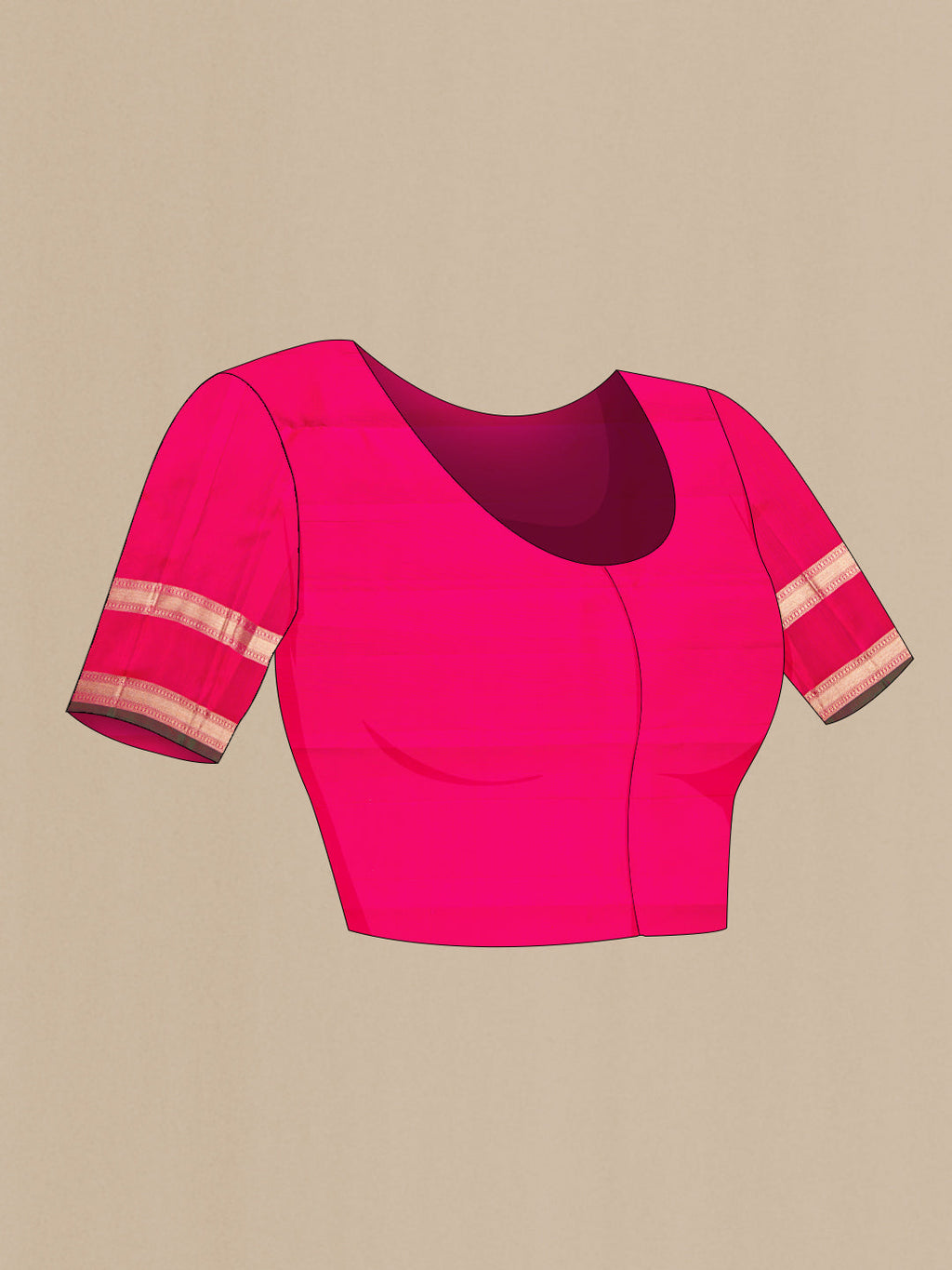 Close up image of the blouse of Pink Dual Tone Kanjivaram Silk Saree with Zari Butta on the body and Zari Border. 