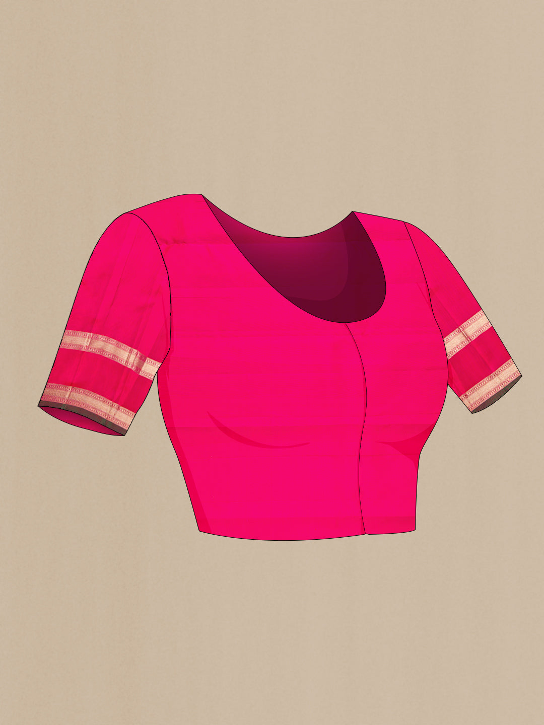 Close up image of the blouse of Pink Dual Tone Kanjivaram Silk Saree with Zari Butta on the body and Zari Border. 