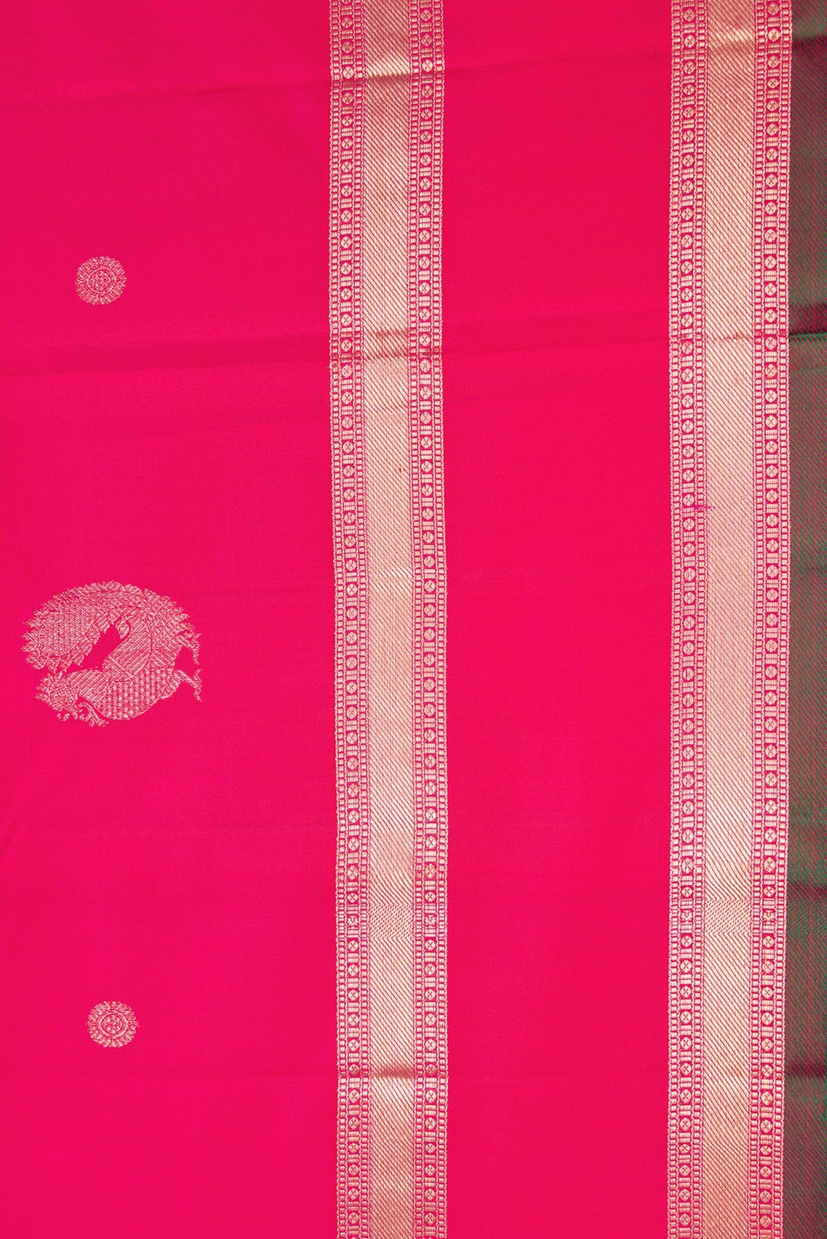 Border image of Pink Dual Tone Kanjivaram Silk Saree with Zari Butta on the body and Zari Border. 
