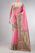 Pink Dual Tone Kanjivaram Silk Saree with Zari Butta on the body and Zari Border.  displayed on a mannequin