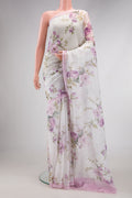Off White Dual Tone Mysore Chiffon Saree with Printed design on the body and Plain Border.  displayed on a mannequin