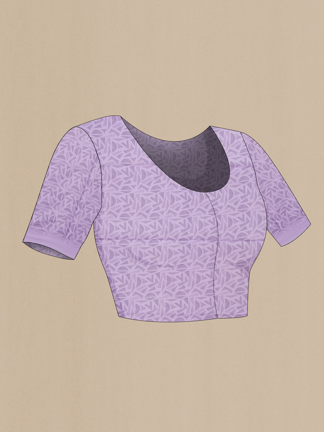 Close up image of the blouse of Lilac Dual Tone Mysore Chiffon Saree with Printed design on the body and Without Border. 