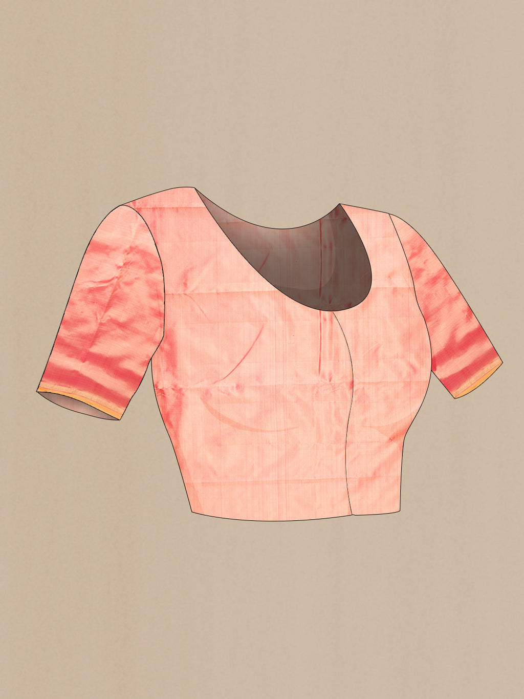 Close up image of the blouse of Pink Dual Tone Kanchipuram Silk Saree with Plain Body and Zari Border. 