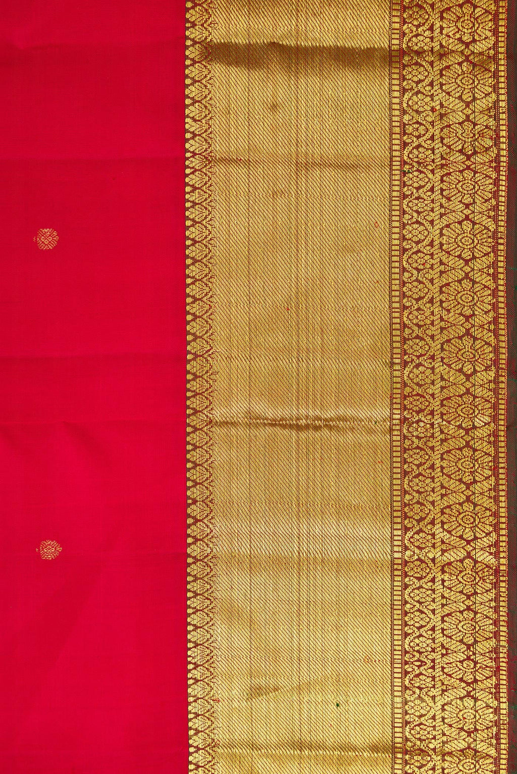 Border image of Red Dual Tone Kanjivaram Silk Saree with Zari Butta on the body and Zari Border. 
