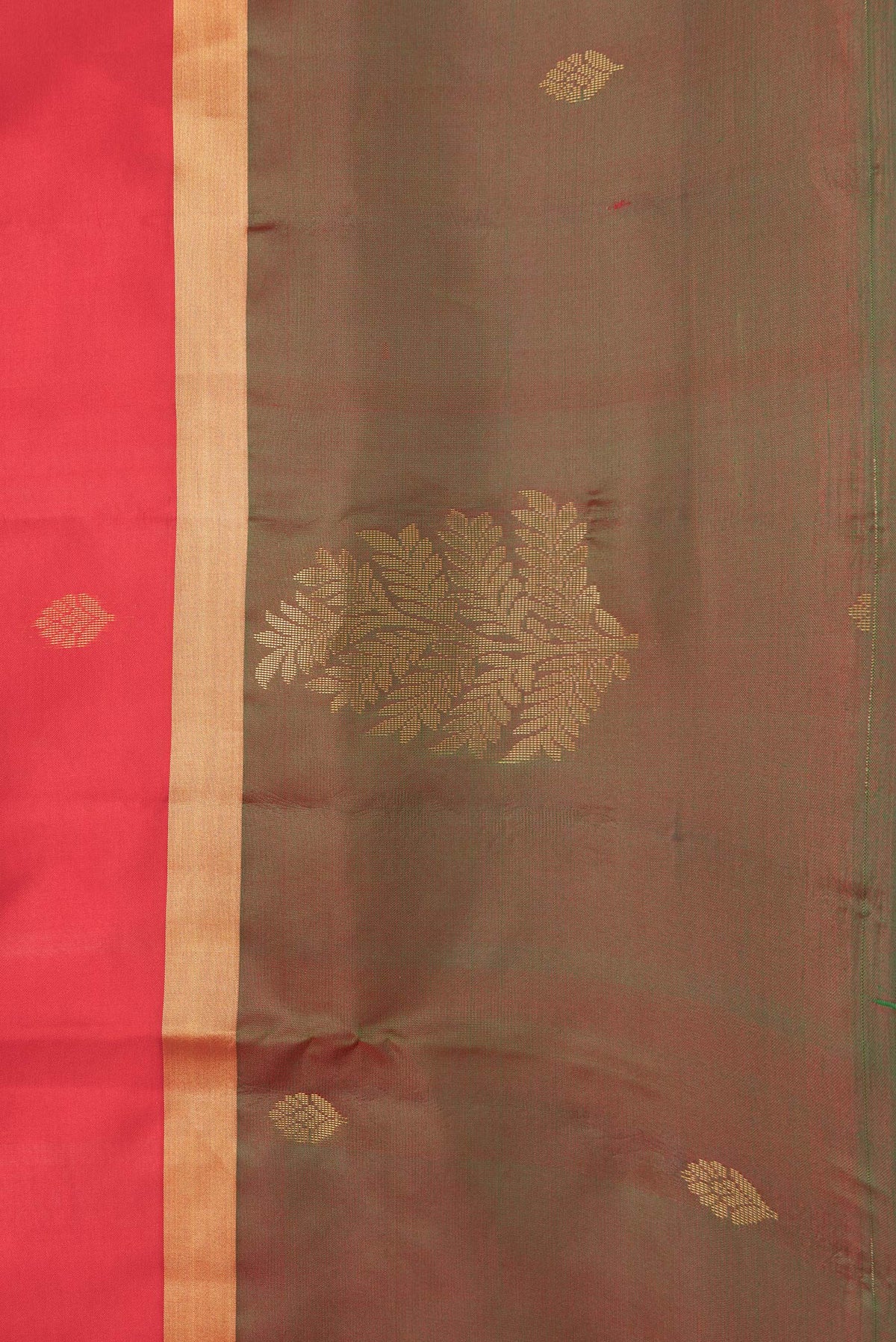 Border image of Red Dual Tone Soft Silk Saree with Zari Butta on the body and Fancy Border. 