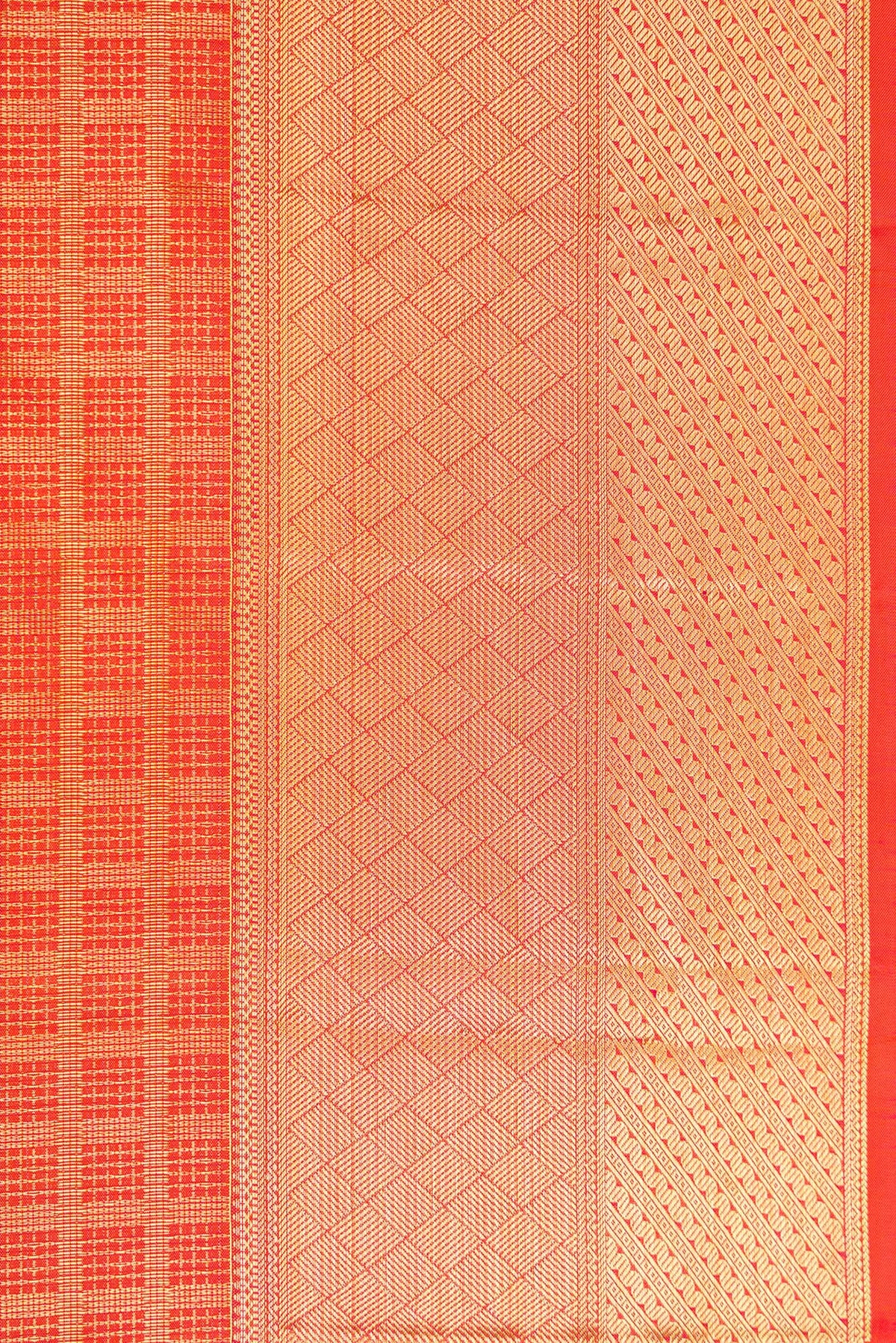 Border image of Orange Dual Tone Kanchipuram Silk Saree with Checked design on the body and Zari Border. 