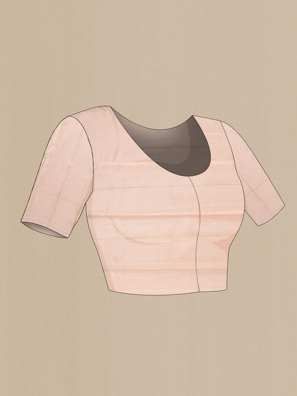Close up image of the blouse of Rose Gold Dual Tone Kanchipuram Silk Saree with Zari Brocade on the body and Zari Border. 