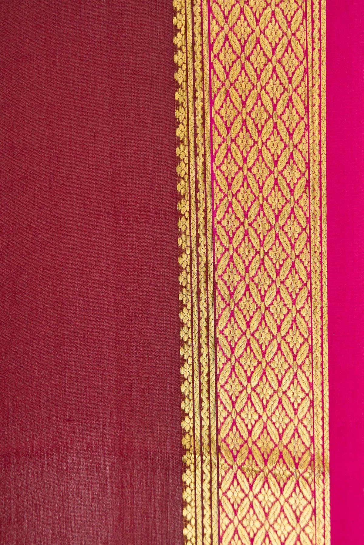 Border image of Brown Dual Tone Mysore Crepe Saree with Plain Body and Zari Border. 