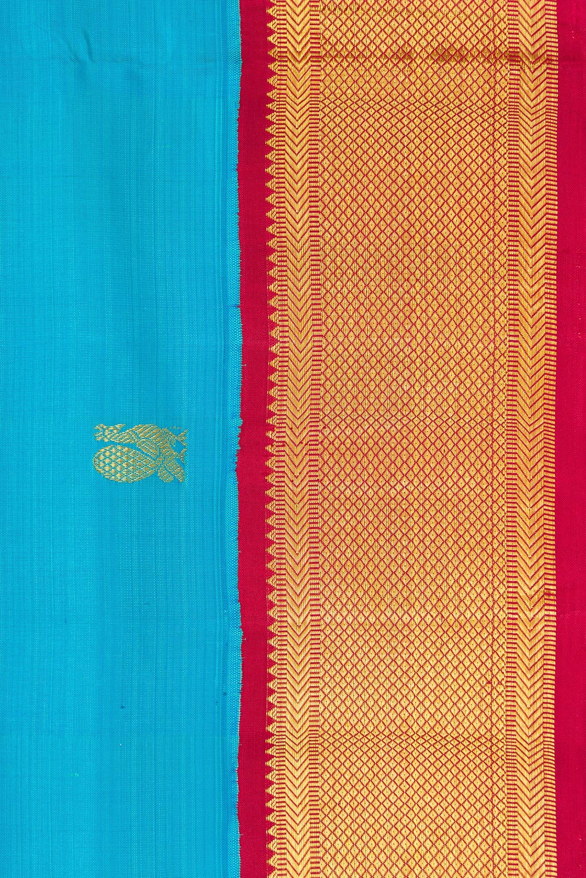 Border image of Pure Silk Pure Zari Sky Blue Dual Tone Kanchipuram Nine Yards Saree with Zari Butta on the body and Zari Border. 