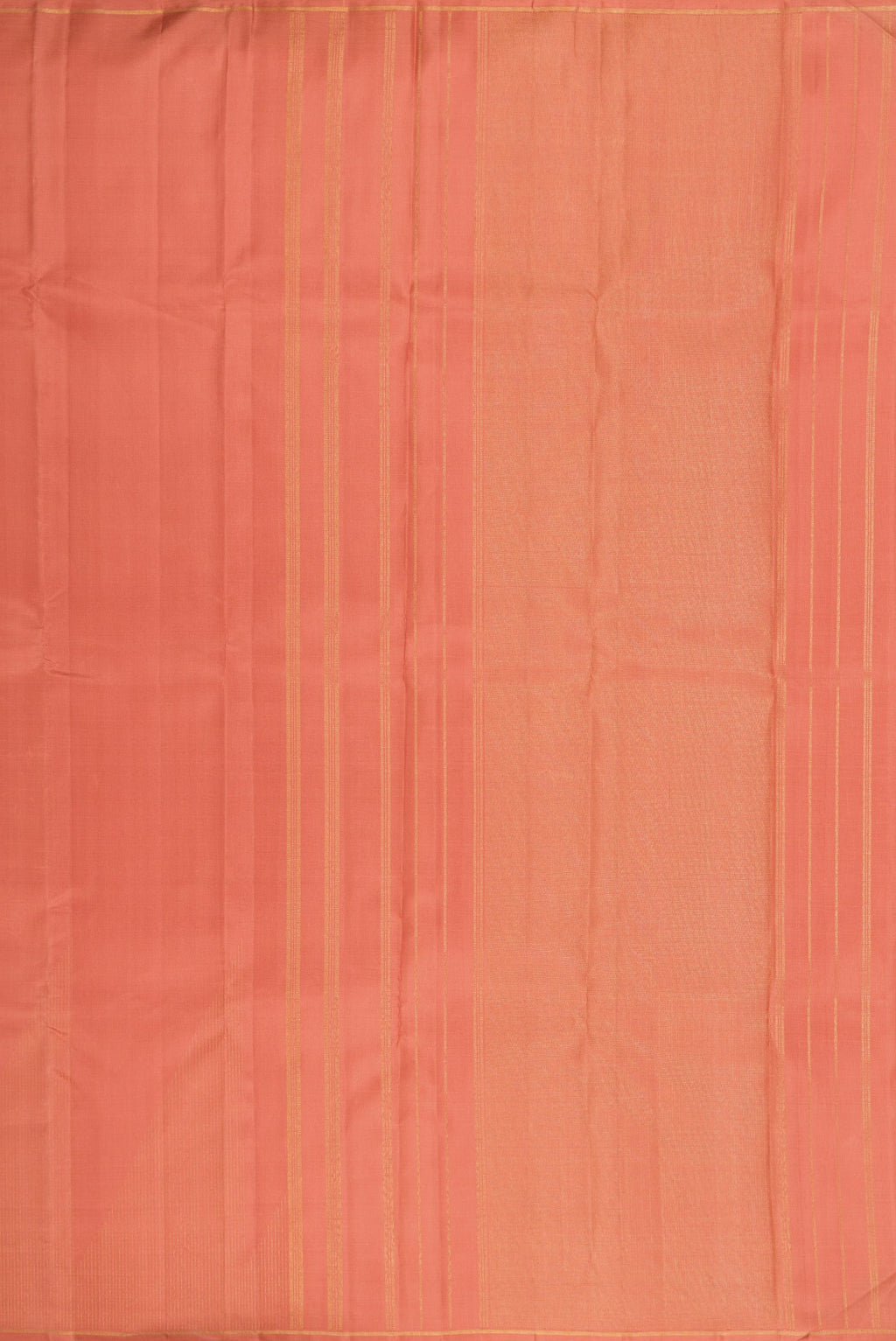 Close up image of the pallu of Pure Silk Pure Zari Golden Peach Dual Tone Kanjivaram Saree with Stripes on the body and Fancy Border. 