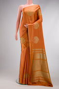 Orange Dual Tone Crepe Saree with Plain Body and Fancy Border.  displayed on a mannequin
