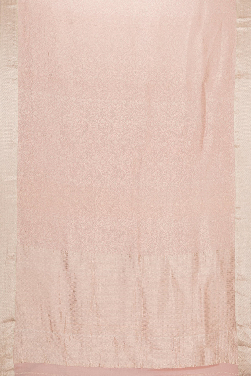 Flat view of Golden Peach Dual Tone Banarasi Georgette Saree with Zari Brocade on the body and Zari Border. 
