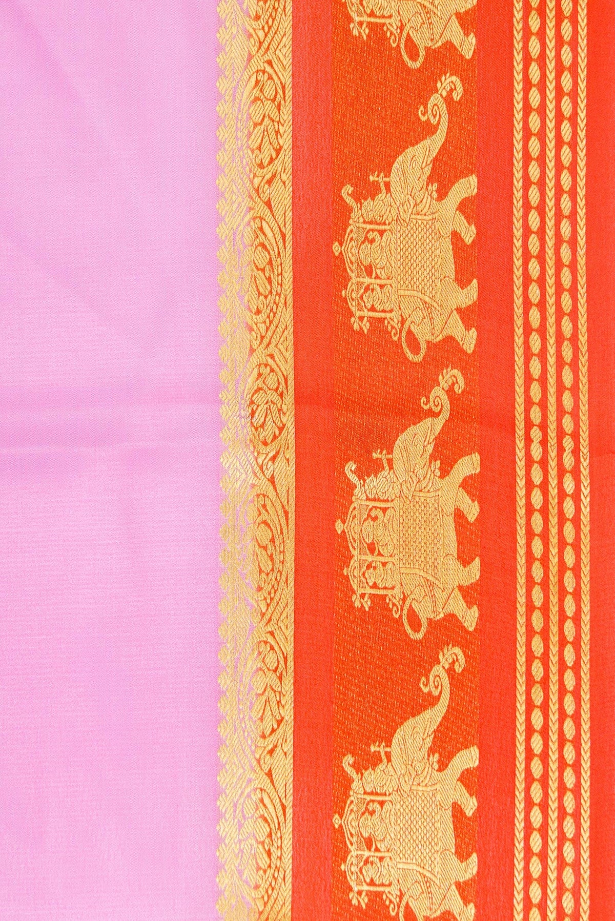 Border image of Pink Dual Tone Mysore Silk Saree with Plain Body and Fancy Border. 
