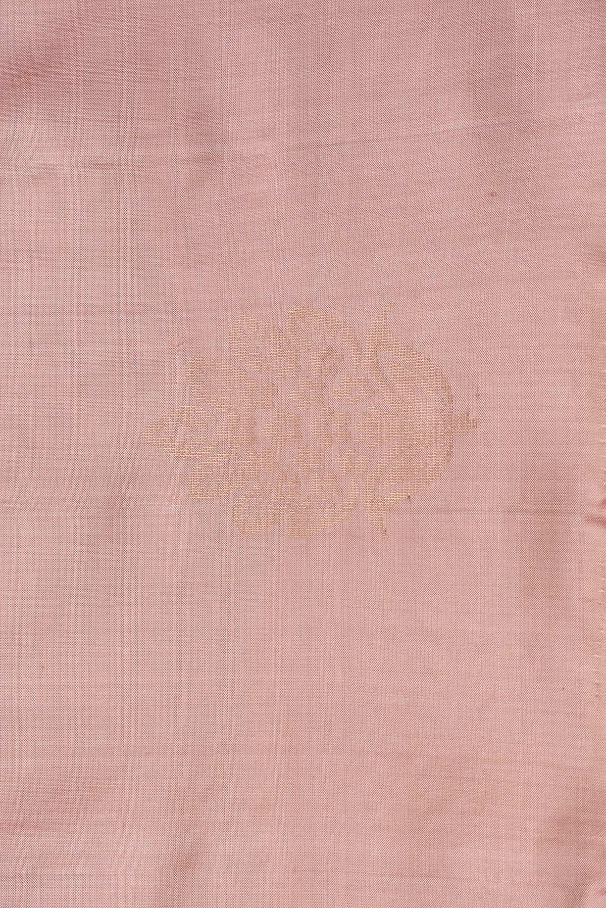 Border image of Rose Gold Dual Tone Soft Silk Saree with Zari Butta on the body and Without Border. 