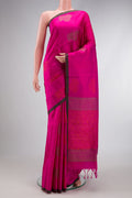 Magenta Dual Tone Soft Silk Saree with Thread Butta on the body and Plain Border.  displayed on a mannequin