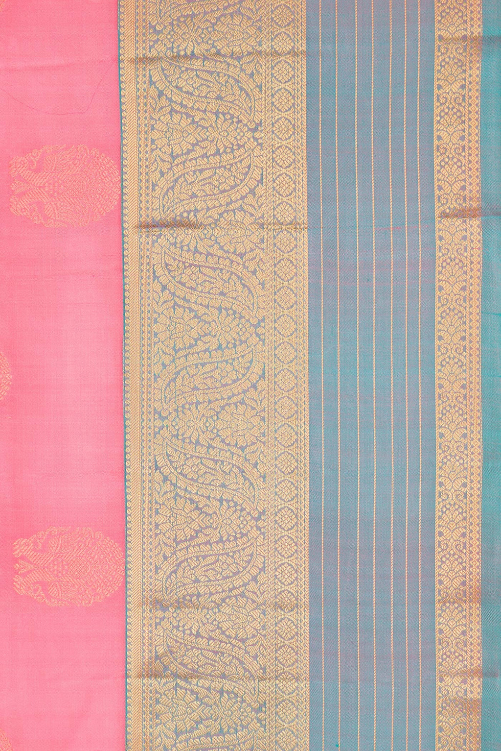 Border image of Pink Dual Tone Kanjivaram Silk Saree with Zari Butta on the body and Zari Border. 