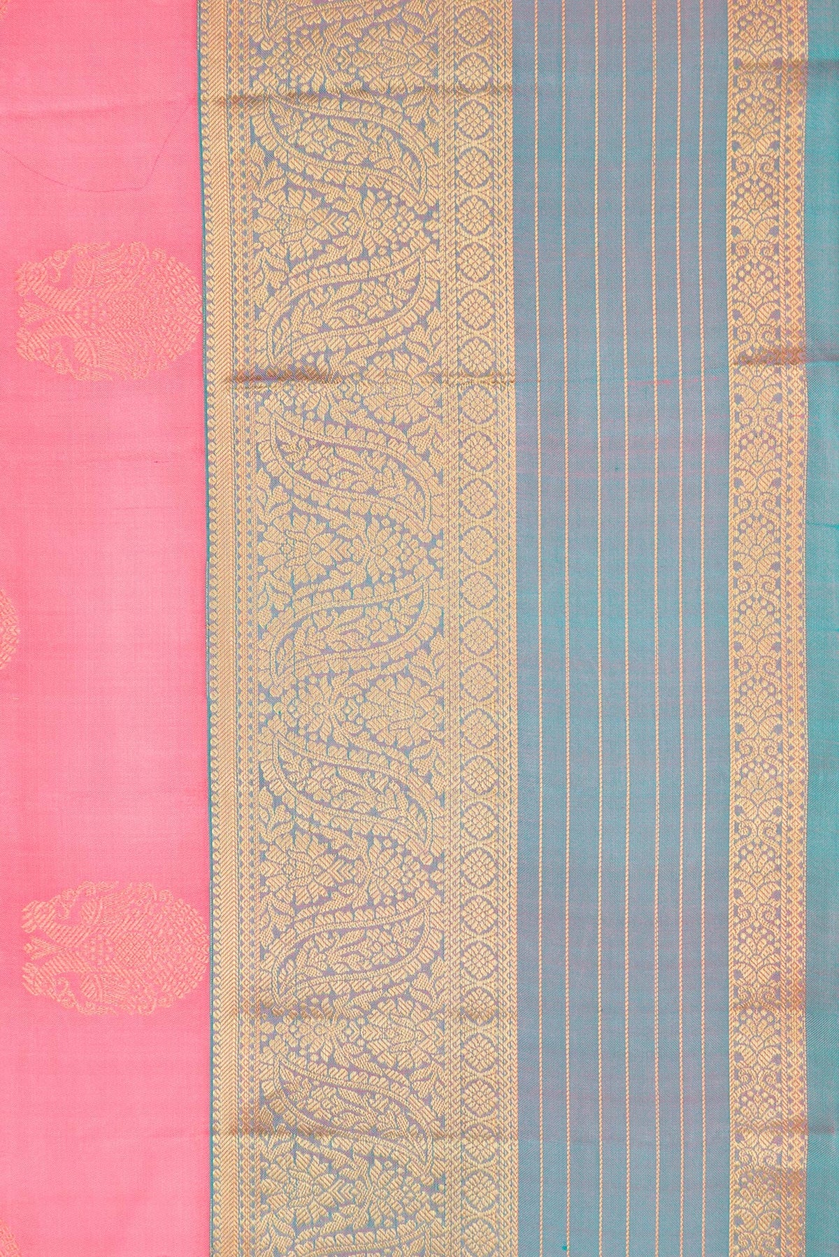 Border image of Pink Dual Tone Kanjivaram Silk Saree with Zari Butta on the body and Zari Border. 