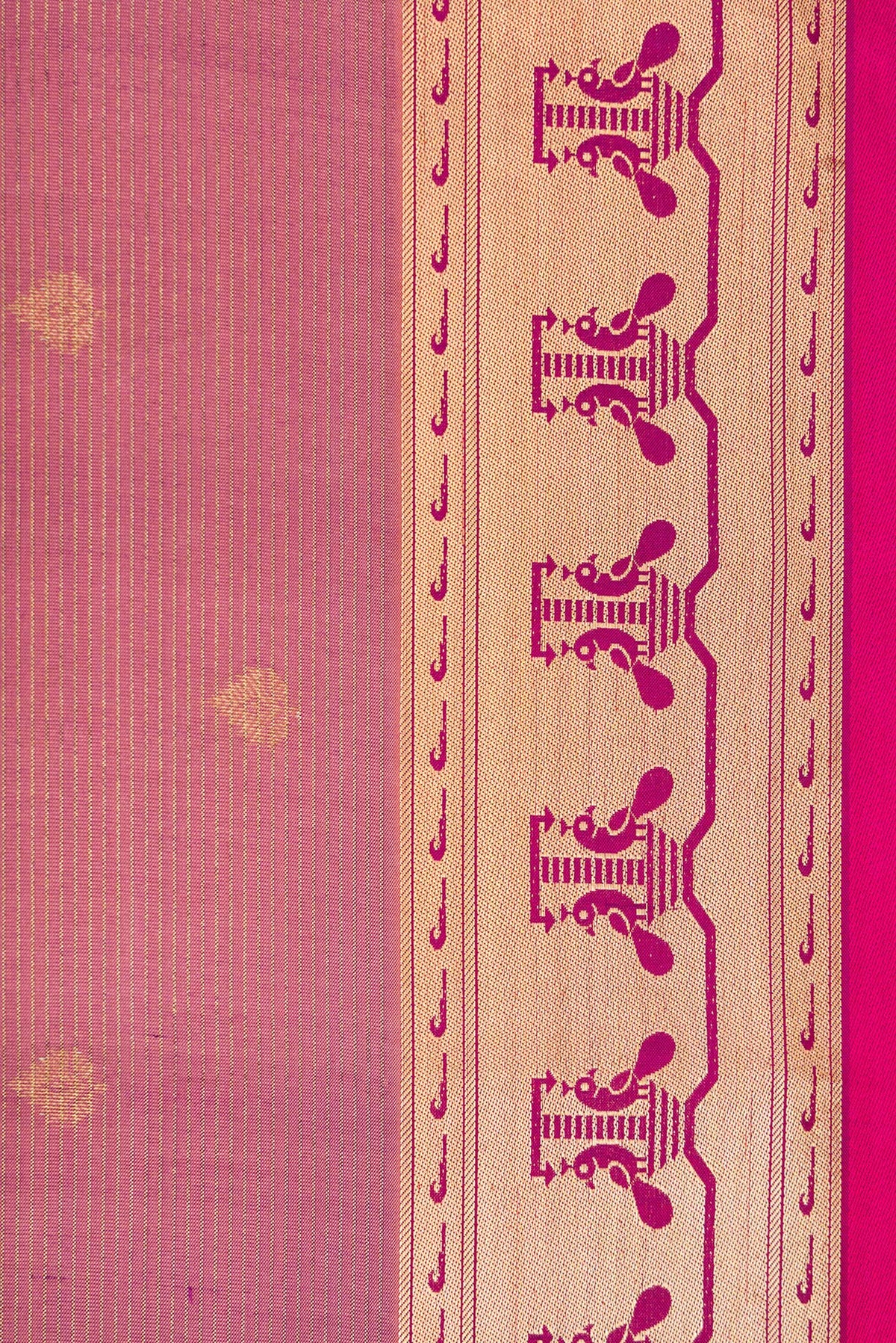 Border image of Rose pink Dual Tone Kanchipuram Silk Saree with Zari Butta on the body and Zari Border. 