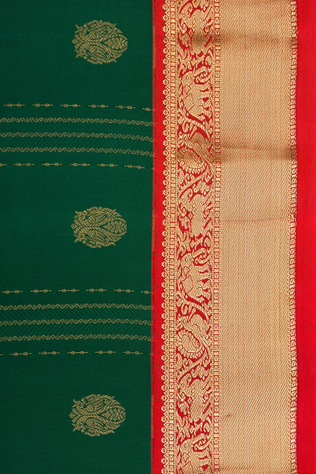 Border image of Green Dual Tone Kanchipuram Silk Saree with Stripes on the body and Zari Border. 