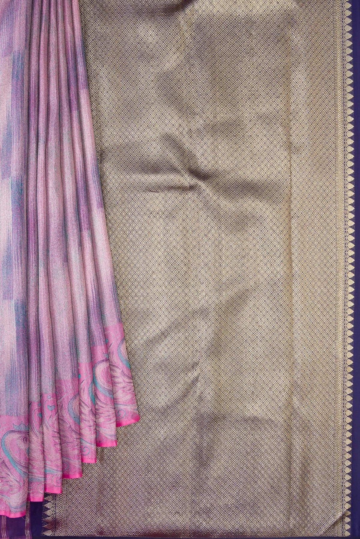 Pleats and pallu of Lavender Dual Tone Kanjivaram Tissue Silk Saree with Zari Brocade on the body and Fancy Border. 