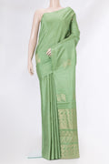 Sea Green Soft Silk Saree with Zari Butta on the body and Without Border.  displayed on a mannequin