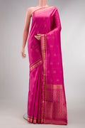 Pink Dual Tone Soft Silk Saree with Zari Butta on the body and Fancy Border.  displayed on a mannequin