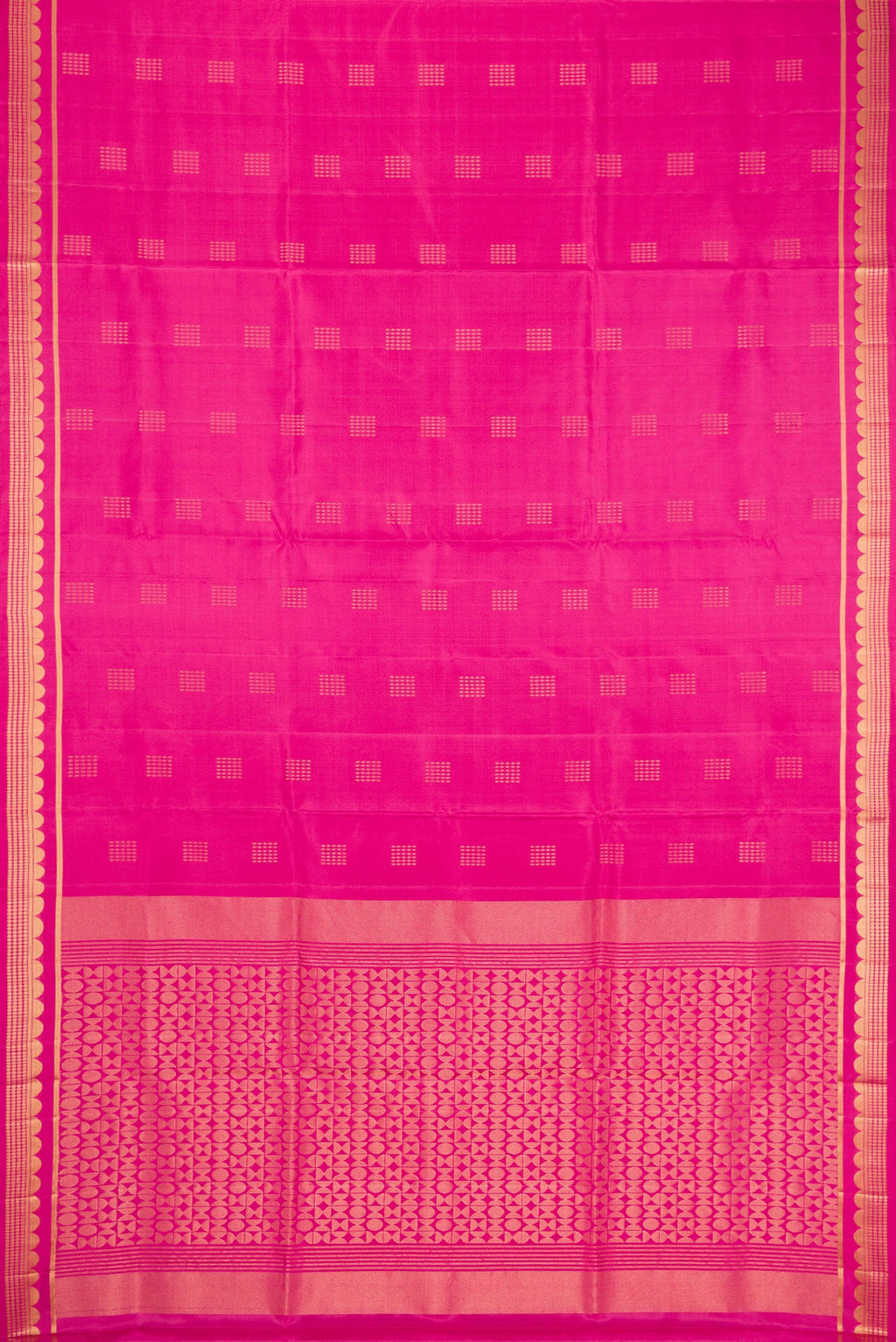 Flat view of Pink Dual Tone Soft Silk Saree with Zari Butta on the body and Fancy Border. 