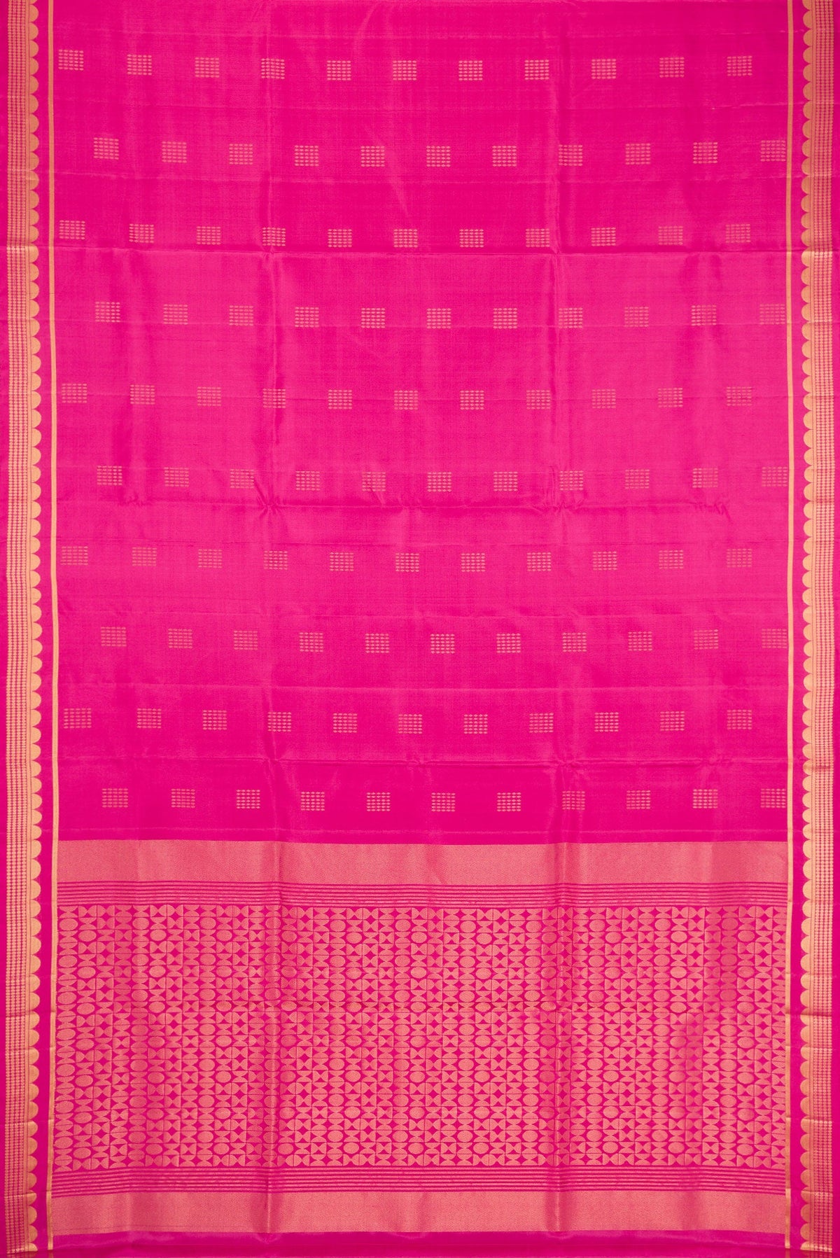 Flat view of Pink Dual Tone Soft Silk Saree with Zari Butta on the body and Fancy Border. 