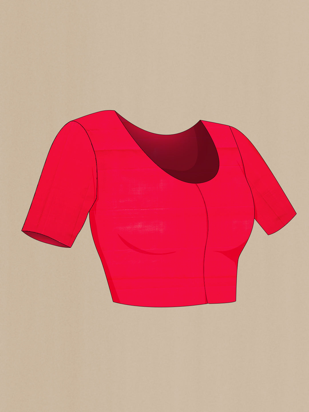 Close up image of the blouse of Red Dual Tone Soft Silk Saree with Zari Brocade on the body and Zari Border. 