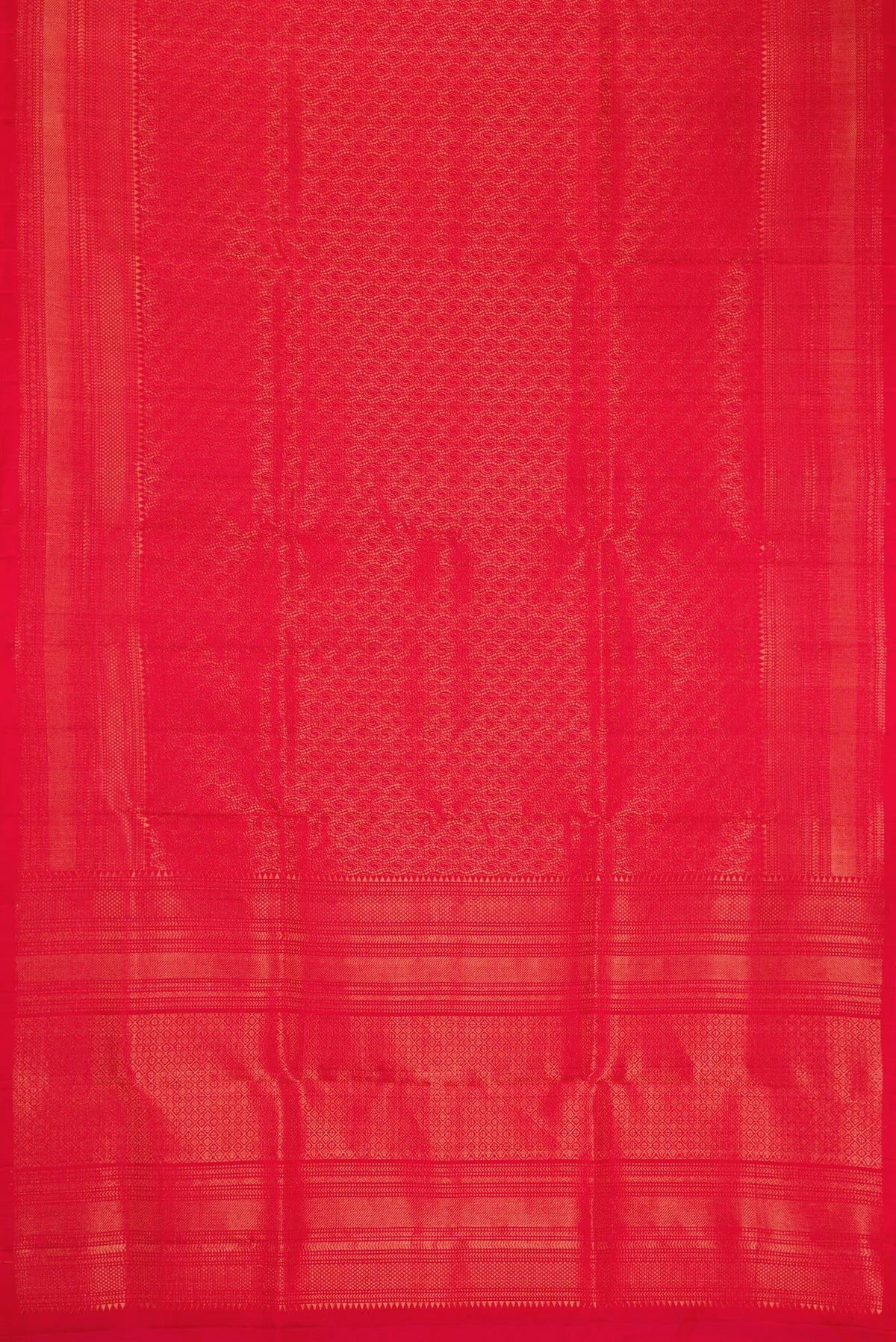 Flat view of Red Dual Tone Soft Silk Saree with Zari Brocade on the body and Zari Border. 