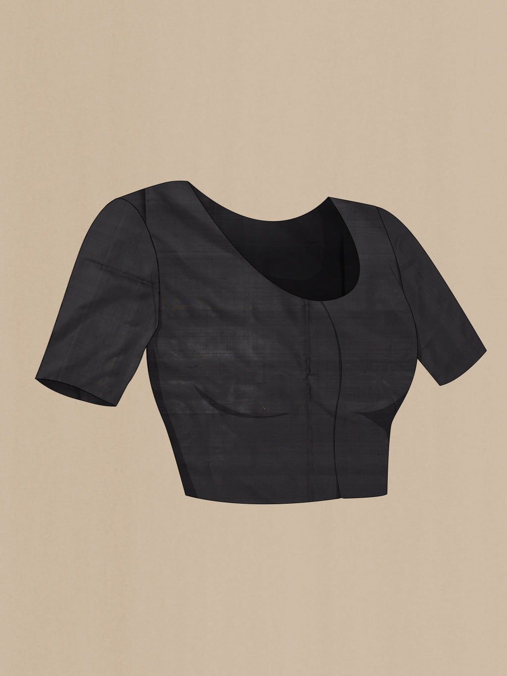 Close up image of the blouse of Black Dual Tone Soft Silk Saree with Stripes on the body and Zari Border. 