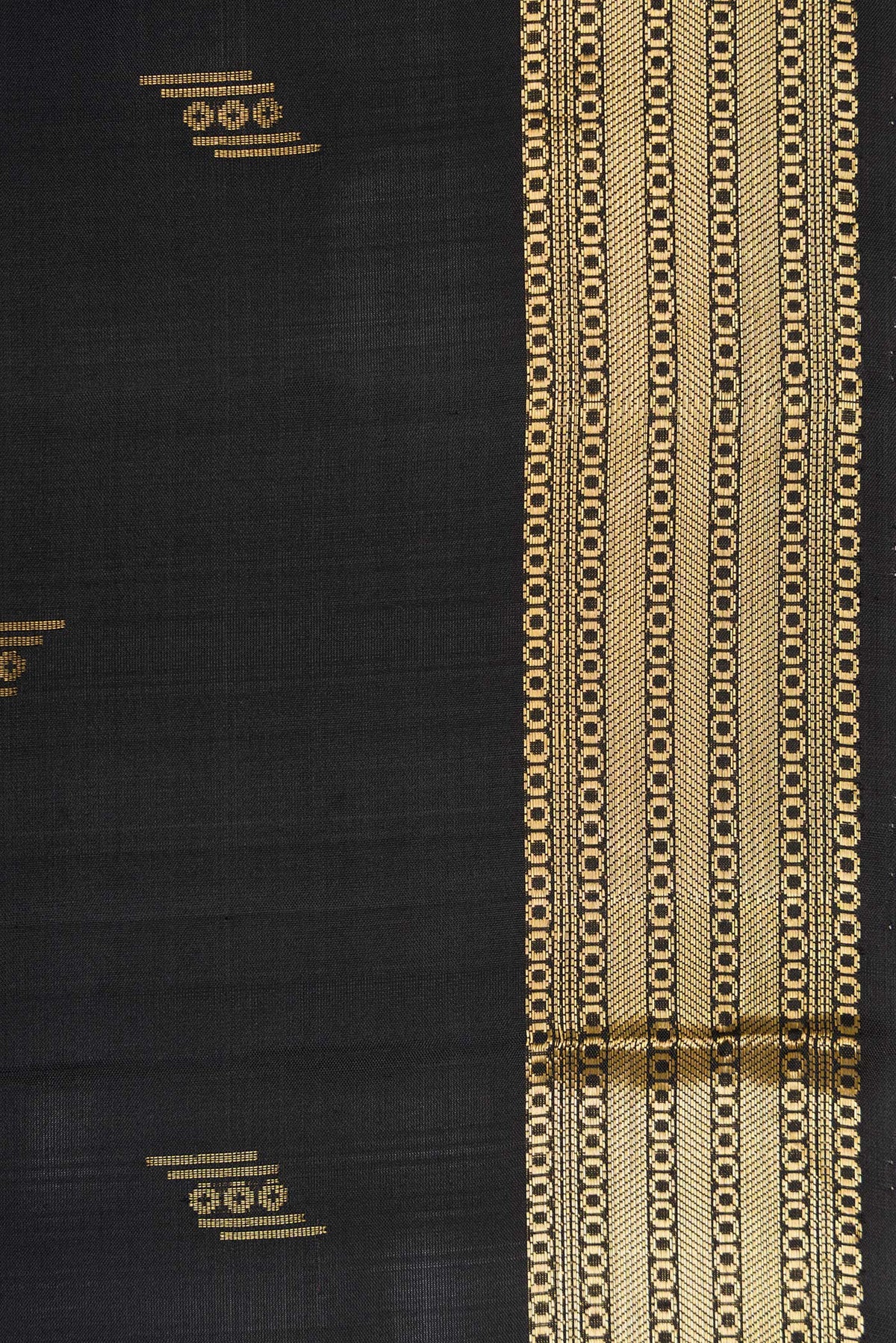 Border image of Black Dual Tone Soft Silk Saree with Zari Butta on the body and Zari Border. 