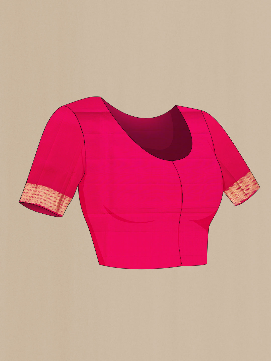 Close up image of the blouse of Dark Pink Dual Tone Soft Silk Saree with Zari Butta on the body and Zari Border. 