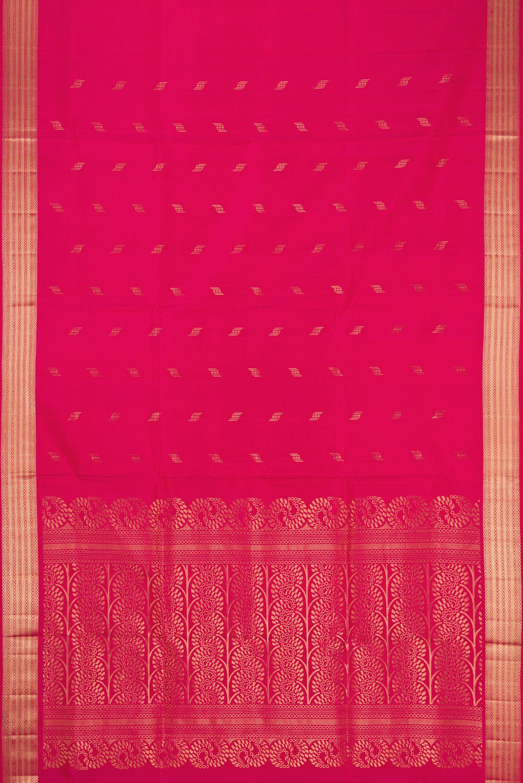 Flat view of Dark Pink Dual Tone Soft Silk Saree with Zari Butta on the body and Zari Border. 