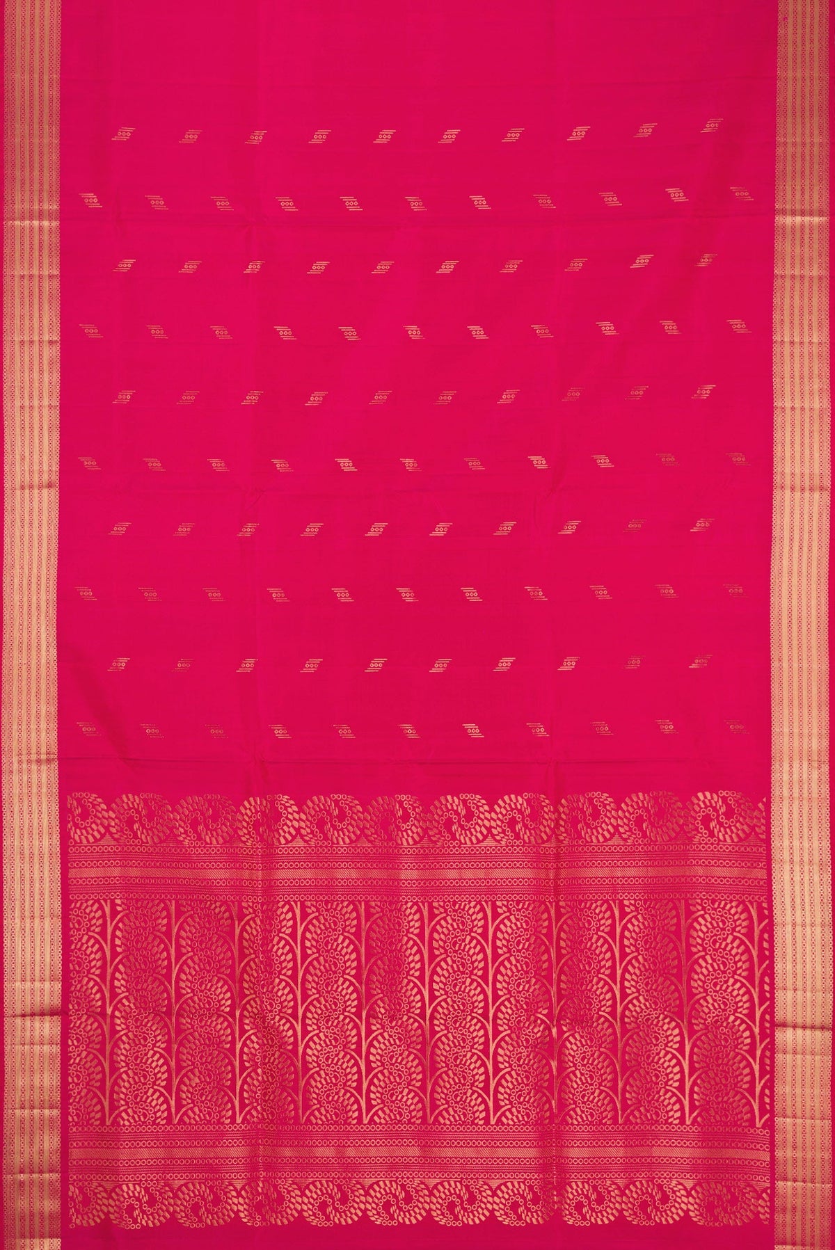 Flat view of Dark Pink Dual Tone Soft Silk Saree with Zari Butta on the body and Zari Border. 