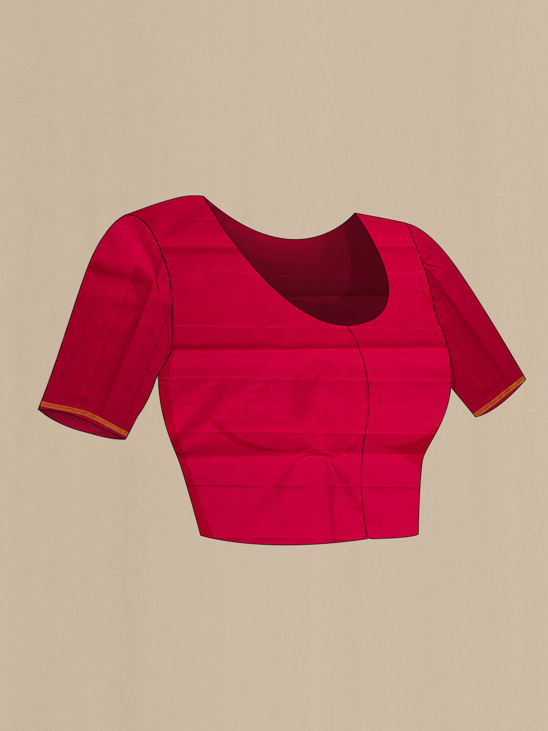 Close up image of the blouse of Maroon Kanchipuram Silk Saree with Zari And Thread Butta on the body and Thin Zari Line. 