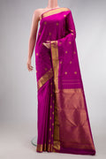 Purple Dual Tone Kanjivaram Silk Saree with Zari Butta on the body and Zari Border.  displayed on a mannequin
