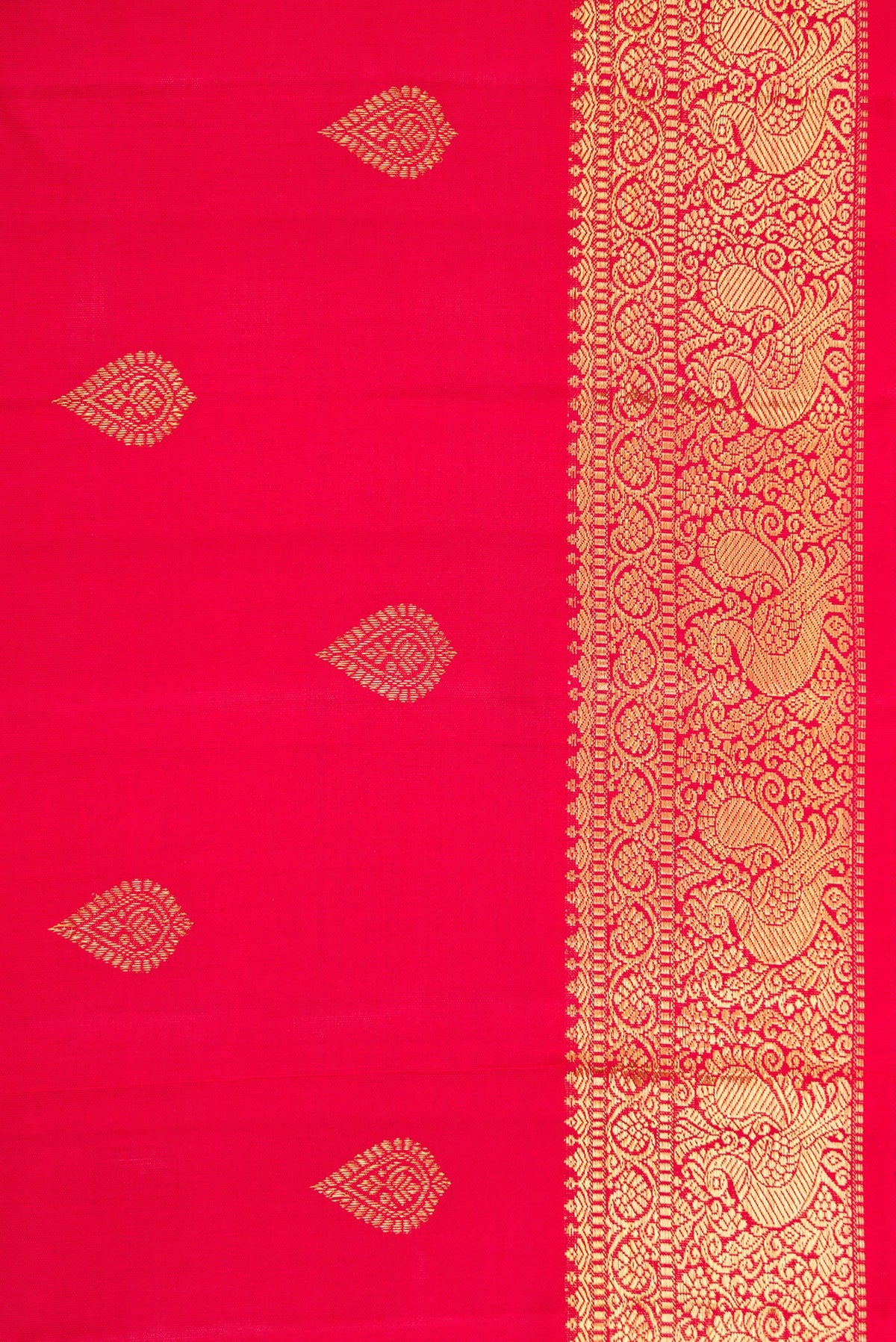 Border image of Red Dual Tone Kanjivaram Silk Saree with Zari Butta on the body and Zari Border. 