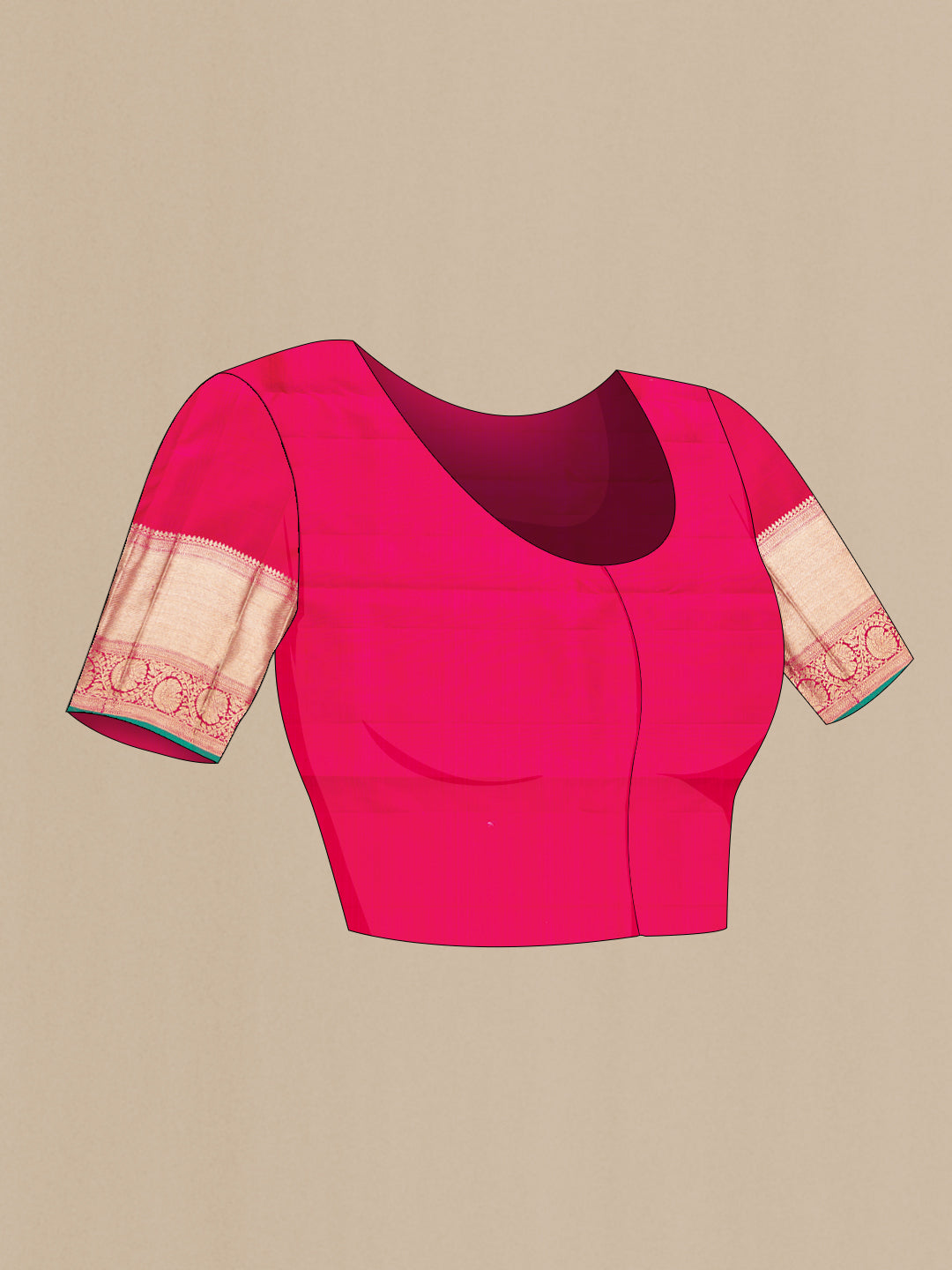 Close up image of the blouse of Pink Dual Tone Kanchipuram Silk Saree with Zari Brocade on the body and Zari Border. 