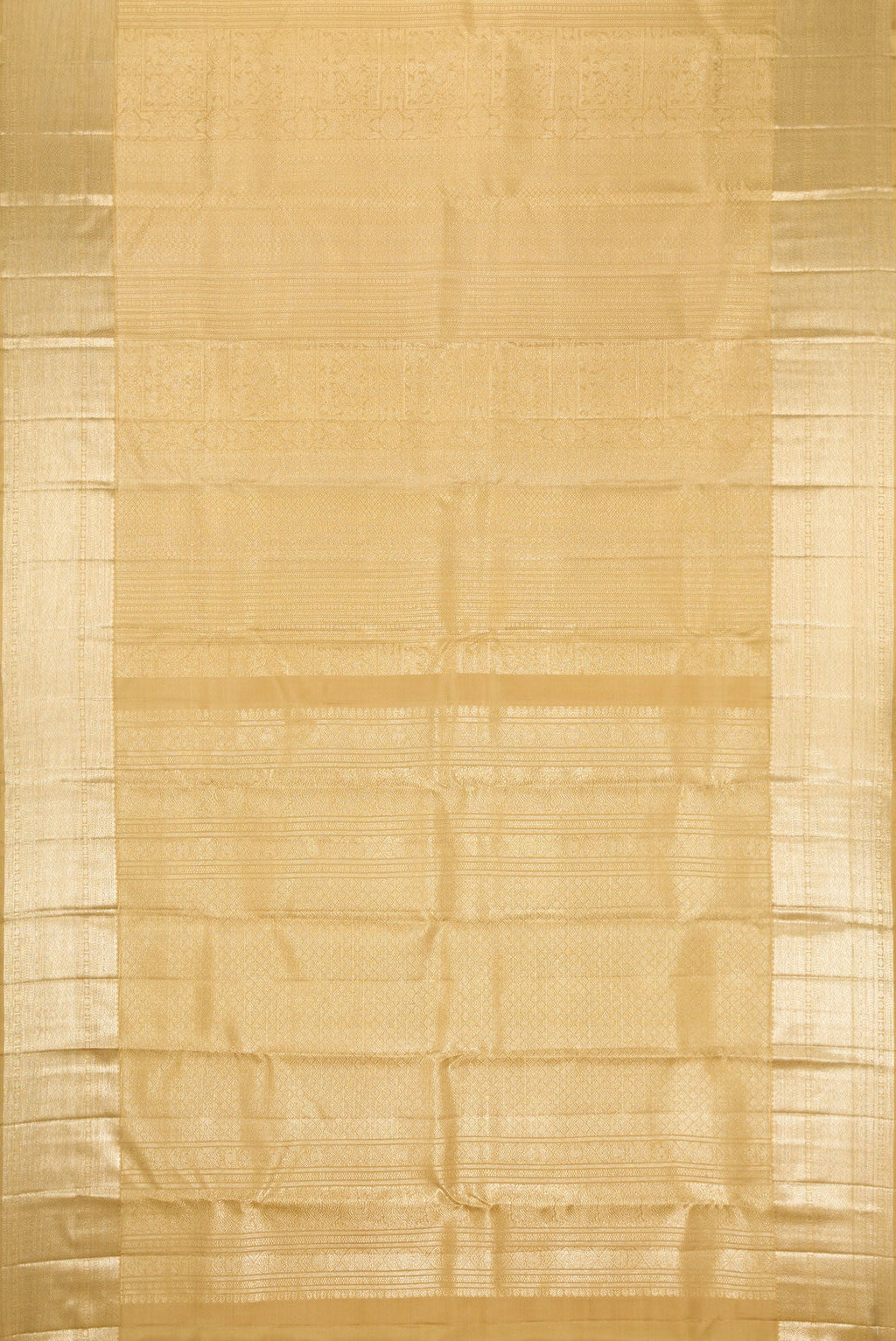Flat view of Dark Beige Dual Tone Kanchipuram Silk Saree with Zari Brocade on the body and Zari Border. 