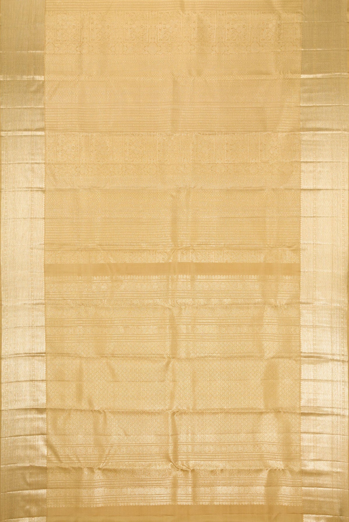 Flat view of Dark Beige Dual Tone Kanchipuram Silk Saree with Zari Brocade on the body and Zari Border. 