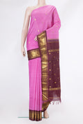 Pink Kanchipuram Silk Saree with Zari Butta on the body and One Side Border.  displayed on a mannequin