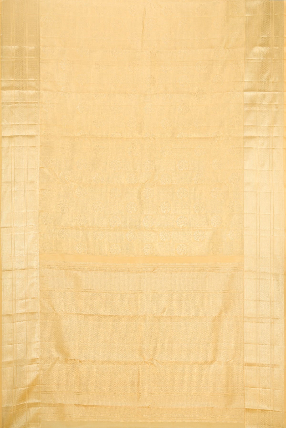 Flat view of Sandal Kanchipuram Silk Saree with Zari Brocade on the body and Zari Border. 