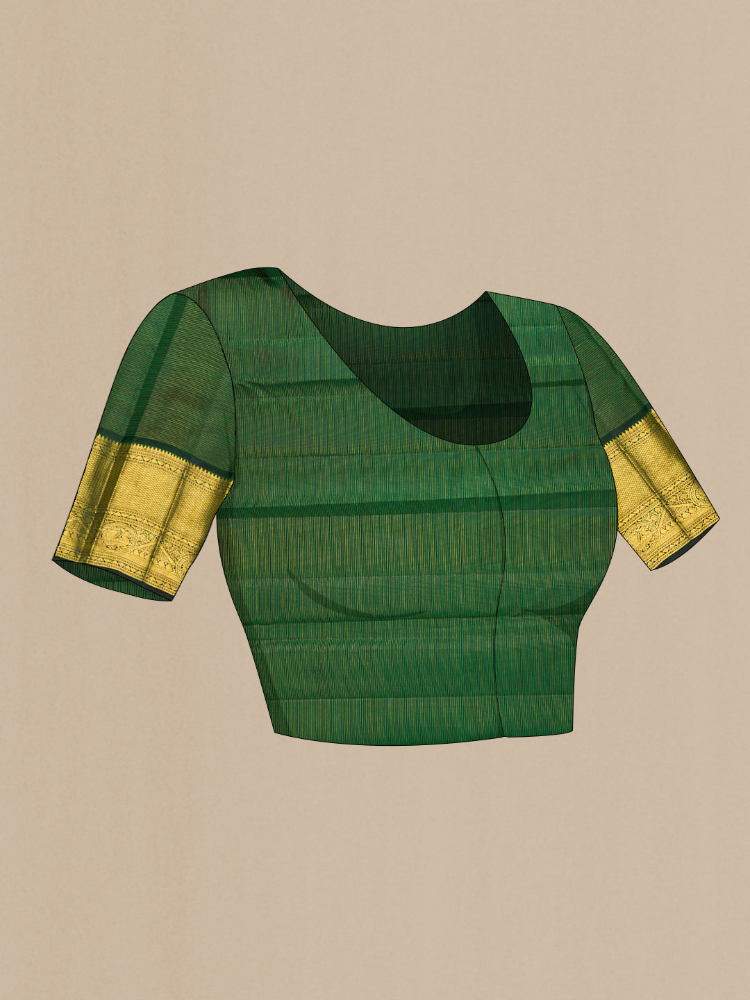 Close up image of the blouse of Sandal Dual Tone Kanchipuram Silk Saree with Checked design on the body and Zari Border. 
