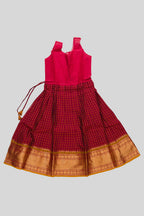 Skirt Image of Mustard Readymade Cotton Pavadai Set with Zari Butta on the body and Zari Border