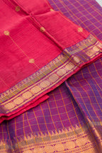 Detailed shot of Coral Readymade Cotton Pavadai Set with Zari Butta on the body and Zari Border